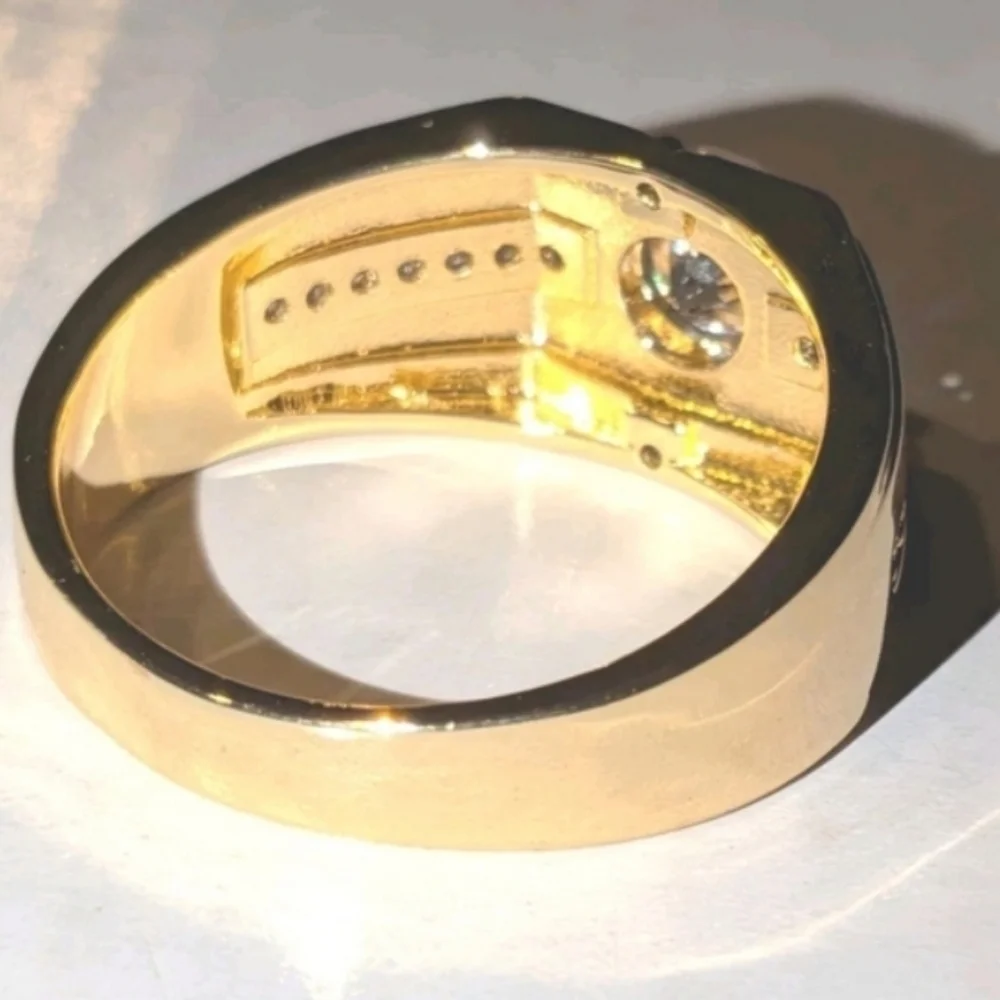 Elgant Round Cut Lab Created 14k Yellow Gold Plated Men's Ring Sz 12